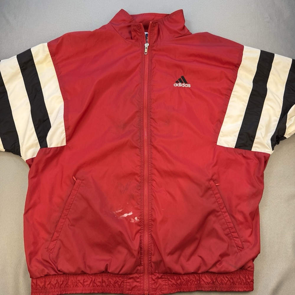 Vtg Adidas Red/ White/Black Windbreaker Track Style Jacket Mens XL‎